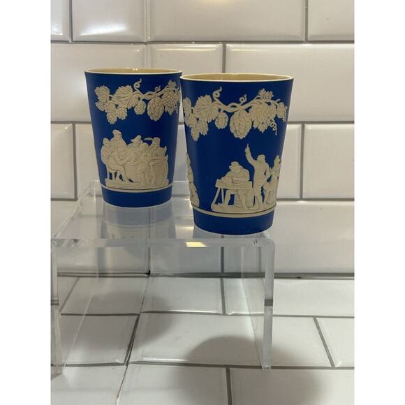 Copeland Spode SP293 Jasper Ware Blue Tumbler 4" Made In England. 2 Vintage Cup - Picture 3 of 13